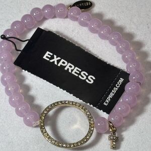 Express Beaded Stretch Bracelet with Crystal Circle and Cross Charm accent